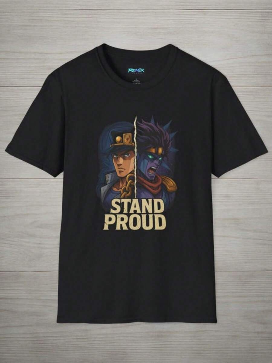 Anime Stand Proud T-Shirt, Anime Fan Shirt, Vintage Style Tee, Inspired Apparel, Casual - 黑色 - 查看 1