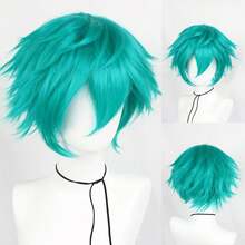 Perruque avec frange droite courte et volumineuse, perruque de cosplay unisexe pour anime, disponible en plusieurs couleurs, perruque avec frange en fibre synthétique résistante à la chaleur, apparence naturelle, haute densité, sans colle nécessaire, confortable à porter, fabriquée en fibre résistante à la chaleur, pour le quotidien, les vacances, les fêtes de Noël, les accessoires de scène, cadeau idéal - Multicolore - Voir 30