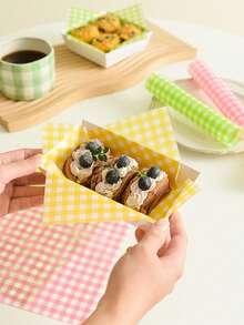 50张/100张/500张防油纸衬垫三明治包装纸，方格蜡纸，4色蜡纸，厨房烘焙纸蛋糕盒衬垫吸油纸格子盘衬垫汉堡面包三明治涂层纸 - 彩色 - 查看 4