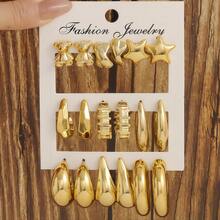 9 Pairs Gold Resin Lightweight Earrings For Women – Featuring Retro-Inspired Small Hoops, Waterdrop, Geometric Accents, And Cute Bear Motifs – Multi-Style Jewelry In Minimalist, Sweet, Vintage & Playful Aesthetics – Perfect For Daily Wear, Fall School Looks, Holiday Gifting, Winter Outings, Travel, Cozy Weekends, And Christmas Or New Year Accessories For Girlfriend, Mom, Daughter, Or Best Friend