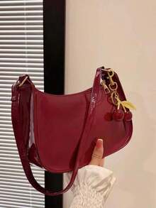 Túi hình lưỡi liềm thời trang tối giản, Túi đeo vai khóa kéo tối giản màu trơn, Ví da PU màu trơn, Túi màu đỏ tía & Thích hợp cho mua sắm, công tác, đi làm, ngoài trời, du lịch, sử dụng hàng ngày - Đỏ - Xem 2