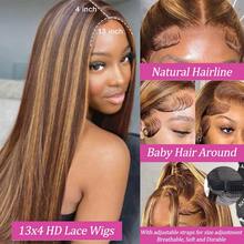 Peruca Reta de Renda Frontal com Destaque Ombré de Densidade 200%, Cabelo Misturado 13x4 HD Destaque Ombré Reto Osso, Perucas de Renda Frontal Coloridas Longas Retas para Uso Diário de , Aparência Natural Pré-Cortada Pré-Arrancada com Cabelo de Bebê