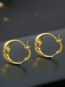 1 对时尚独特月亮形精致复古耳环，适合女士约会派对婚礼订婚珠宝配饰装饰情人节礼物、妈妈、母亲、母亲节、礼物 - 金黃色 - 查看 2