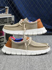 四季男士卡其色和棕色拼布商务休闲乐福鞋，时尚平底运动鞋，舒适户外跑步训练鞋，适合运动、通勤、聚会、送礼