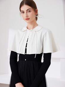 1 件中国风串珠斗篷披肩开衫外套，复古领肩章可拆卸领口