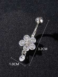 1 件铜锆石花形肚脐环，316 不锈钢螺旋肚脐穿孔首饰，性感女士日常佩戴