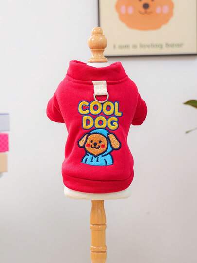 1pc Pet Clothes, Dog/Cat Apparel, Cute Outfit For Small Dogs, Warm & Comfortable Hoodie - Red