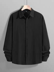 Old Money 男士亚麻衬衫，简约休闲纯色长袖纽扣衬衫，透气轻盈的纯棉黑色面料，适合日常穿着、办公、聚会等场合，百搭男士服饰，送给丈夫、男友、儿子的礼物，秋季必备单品 - 黑色 - 查看 3