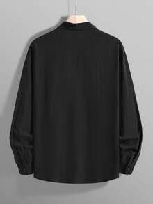 Old Money 男士亚麻衬衫，简约休闲纯色长袖纽扣衬衫，透气轻盈的纯棉黑色面料，适合日常穿着、办公、聚会等场合，百搭男士服饰，送给丈夫、男友、儿子的礼物，秋季必备单品 - 黑色 - 查看 2