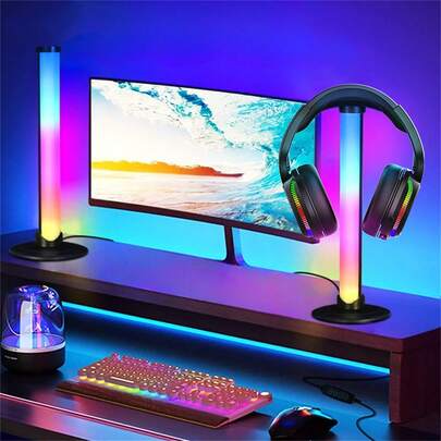 1pc/2pcs USB-Powered LED Headphone Stand With Vibrant Gradient Lighting - Sleek Acrylic Desk Lamp For Gaming & Audio Enthusiasts, Colorful Ambient Light For Headphones, Keyboard, And Monitor Setup(With Headphone Holder, Headphones Not Included)