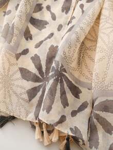 1pc New Bohemian Printed Women Scarf, Lightweight Breathable Tassel Shawl, Elegant Style Women Sun Protection Beach Travel Scarf For Dress - Beige - View 3