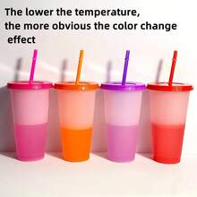 10/20 Pack Color-Changing Cup With Lid And Straw, Temperature-Sensitive Color-Changing Cup Changes Color When Cooled, Large-Capacity Straw Cup, Pp Plastic Cup, Water Cup, Fashionable Pp Plastic Water Bottle, Suitable For Travel And Halloween Parties, Most Suitable For Christmas, Very Suitable For Thanksgiving - Cốc đổi màu (10 chiếc) - Xem 4