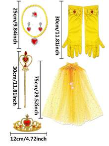 冰雪公主斗篷、皇冠、魔法棒、手套套装。带亮片、星星和月亮斗篷的公主服装。心形魔法棒、仙女棒、项链、戒指、耳环。派对装饰和角色扮演配饰 - 彩色 - 查看 8