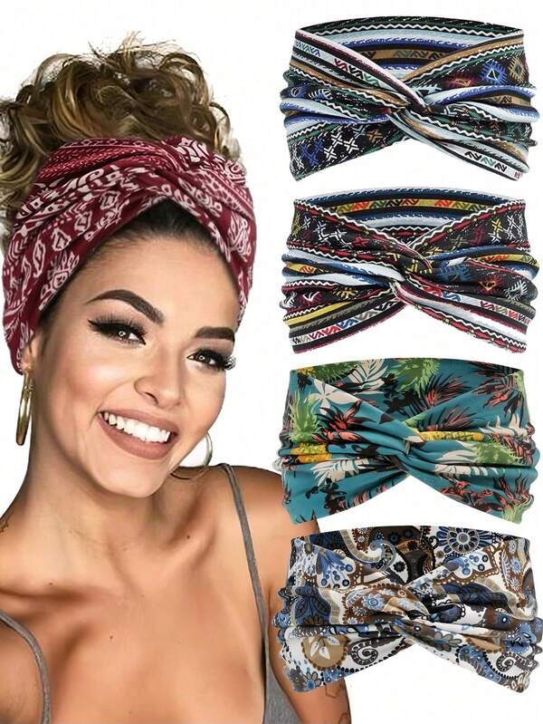 1pc Women's New Bohemian Paisley Pattern Retro Print Yoga Headband, Elastic Sports Criss-Cross Headband, Hair Accessory, Headscarf Headband, Sports Sweatband, Pineapple Geometric Bohemian Polyester, Fashion All Season Hair Accessories Workout Hair Bands Fall Head Band Winter For Vacation Outfits Woman