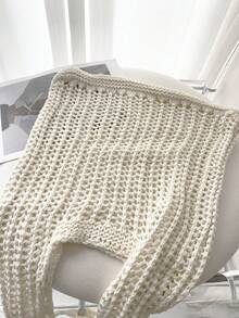 Leisure Large Capacity Woven Bag Hollow Design Knitted Shoulder Bag Holiday Beach Shopper Tote For Women Travel Women Crochet Tote Bag Hollow Beach Bag Large Capacity Fashion Knitted Bag Solid Color Simple Shopping Bag For Travel Vacation