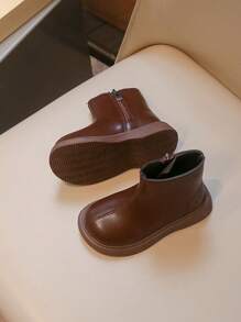 2025 Autumn/Winter New Brown Fashion Children's Shoes, Stylish Boys/Girls Ankle Boots. Minimalist Solid Color Boots, Suitable For Casual Sportswear Or Cute Dresses, Fits Any Season