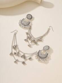 奢华传统时尚镀金孔雀长链铃铛吊坠波西米亚风耳环项链套装，适合女孩和女士日常佩戴及婚礼场合。