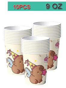 10 PCS Capybara Birthday Party Decorations, Capybara Themed Party Tableware, Including 7 "/9" Plates, 9 OZ Cups, Napkins, Suitable For Birthday Parties, Friends Dinner, Barbecue, Outdoor Picnic,Shower - Multicolor - View 12