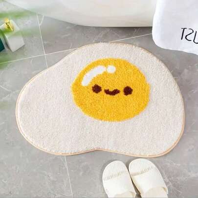 1pc Cute Cartoon Egg Bathroom Mat, Soft Plush Egg Yolk Shower Rug, Anti-Slip Bathroom Decor Carpet