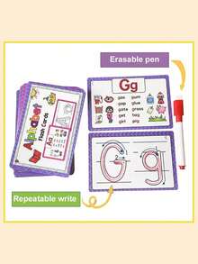 26pcs Letter Flashcards - Alphabet Phonics CVC Word Learning Cards + 2 Reusable Writing Pens, Drawing ABC Practice Cards, Educational Toys - Multicolor - View 9