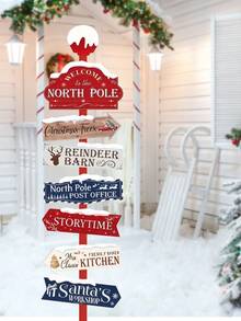 8 Piezas Señal direccional para fiesta de Navidad, Señales de casa de cabaña de invierno cálido y duradero para fiestas de Navidad y accesorios para fotomatón (sin batería), Decoraciones navideñas, Diseño de madera rústica (material de papel), Decoración de fiesta de Navidad Feliz Navidad