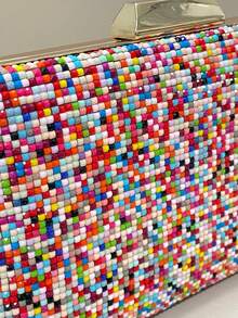 Bolsa clutch feminina, bolsa de noite, com estampa colorida dupla face, charmosa e requintada, ideal para festas, casamentos e bailes. Combina perfeitamente com vestidos de festa, vestidos de noite e vestidos de lantejoulas. Vem com alça de ombro removível, ideal para adolescentes, mulheres, meninas e estudantes. - Multicolorido - Ver 4