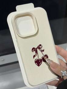 1pc Cute Retro Fashion Single Heart Cherry Illustration Litchi Texture Anti-Drop Anti-Slip Soft Phone Case Compatible With Apple, Phones - Multicolor - View 2