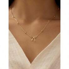 1pc Gold Bowknot Pendant Necklace - Stainless Steel Bead Chain For Women Girls, Minimalist Cute Dainty Jewelry, Fashion Versatile Elegant Layering Necklace, High-End Daily Wear Accessory For Dates, Perfect Birthday Holiday Gift