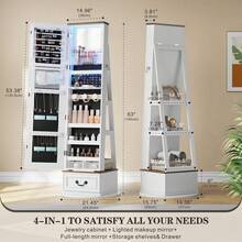 360°Swivel Jewelry Organizer With Full Length Mirror With Lights,Jewelry Armoire Cabinet Standing With Drawers,Large Mirror Storage For Jewelry And Makeup,Best Christmas Gift For Mom,Wife & Girls(White) - White - View 7