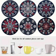 1set/4pcs/6pcs/300pcs Snowflake Red White Embroidery Christmas Pattern Diatom Mud Coasters, Coffee Coasters, Home And Restaurant Multi-Occasion Decorations, Daily Gifts, Table Decorations, Daily Decorations, Theme Party Decorations - Multicolor - View 3