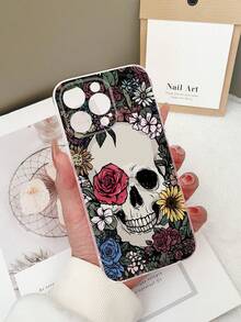1pc Transparent TPU Anti-Drop Colorful Floral & Skull Pattern Phone Case Compatible With IPhone 15/15Pro/15Plus/15ProMax/16/16Pro/16Plus/16ProMax, Galaxy S23 Ultra/A14/A24, Redmi Note 12 Pro, Pixel 8/8 Pro - Multicolor - View 4