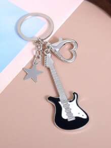 A Unisex Y2K Subculture Guitar And Five-Pointed Star Keychain A Retro Sweet And Cool Niche Bag And Car Pendant. It Serves As A Back-To-School Bag Pendant And A Couple's Keychain. Backpack Decor Keychain For Bag - Black and White - View 18