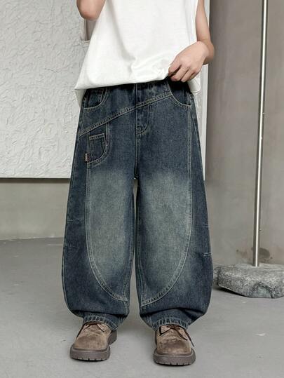 Jeans a gamba dritta con vestibilità morbida per ragazzi adolescenti, adatti per uso quotidiano, scuola, casual e all'aperto, autunno