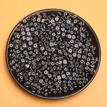 200/600Pcs 6mm Square/7mm Flat Round Acrylic Beads Cross Pattern Beads Loose Spacer Beads For Jewelry Making DIY Bracelets Accessories - 黑底白字/方形 - 查看 4