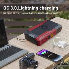 New Model Starter With Air Compressor, Portable Battery Starter 6000A Peak 150PSI Digital Tire Inflator, Portable 12V Car Battery Charger (2.64 Gallons Of Gasoline / 2.11 Gallons Of ) Quick Start Car With USB Charging Port And LED Emergency Light, Car Accessories Tools 6000A & 3000A Available Christmas - Igniter and air pump - red and black - 查看 8