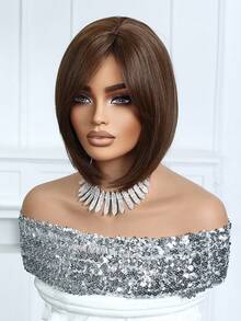 优雅、可爱、时尚的鲍勃假发，14 英寸深棕色短鲍勃假发，带刘海，耐热合成假发，适合角色扮演演员，适合节日、旅行、度假、派对和其他日常佩戴的假发，完美的万圣节礼物