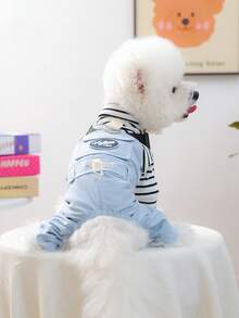 1件宠物衣服，狗狗/猫咪服装，小型犬可爱套装，秋冬季保暖舒适，连体衣 - 星形蓝 - 彩色 - 查看 2