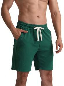 Mens Casual Shorts Drawstring Summer Sports Shorts Geometric Texture Casual Beach Shorts With Pockets - Greener - 查看 9