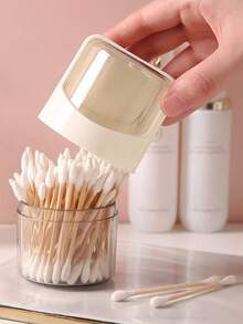 Rotating Cotton Swab Holder With Lid, Round Desktop Cotton Swab Box, Plastic Makeup Remover Pad Storage Box, Transparent Toothpick Holder