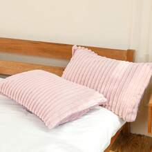 1 件仿兔毛条纹枕套，不含枕芯，拉链开合，柔软舒适的床上用品枕套，可拆卸且易于使用，让您舒适入眠 - 粉色 - 查看 2