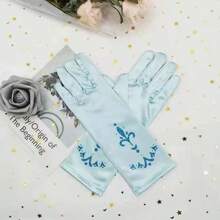 2pcs Princess Printed Gloves, Bow Gloves, Silk Queen Princess Elegant Gloves, Anna Ceremonial Costume Accessories Halloween