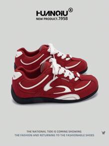 HUANQIU 2025 New Men's Shoes Men's Skateboard Shoes A Pair Of Fashionable Casual And High-Rise Breathable Home Office Outdoor Sports Shoes Multifunctional Lightweight And Comfortable Dexun Shoes Racing Shoes Casual Shoes Running Shoes Red Four-Season Shoes - Red - View 4