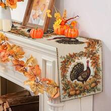 1 件/10 件感恩节火鸡、南瓜茶壶、花环印花桌旗、季节性家居装饰、农舍风格、亚麻材质、13 英寸 X 36 英寸 / 13 英寸 X 72 英寸 / 13 英寸 X 108 英寸，3 种尺寸可选，室内外派对装饰，南瓜主题装饰，房间装饰。适用于家庭厨房装饰和活动派对装饰 - 彩色 - 查看 5