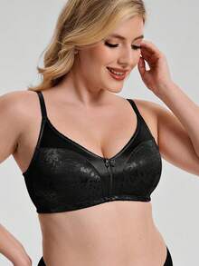 Wingslove Plus Size Women Wireless Full Coverage Floral Print Comfortable Bra - Black - View 3