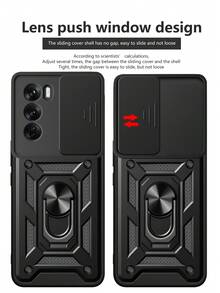 Funda para teléfono OPPO RENO 12 PRO con soporte, anillo de sujeción y cubierta deslizante para la cámara - Negro - Ver 6