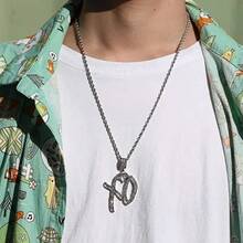 1Pc Unisex Hip Hop XO Letter Necklace - CZ Accented Exaggerated, Women/Men Statement, Daily/Party Wear, Street Style Gift - XO Bạc - Xem 4