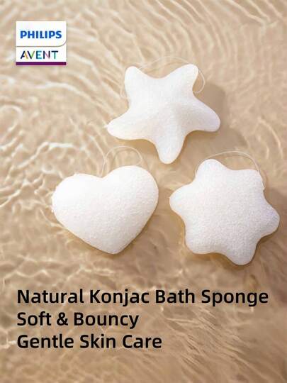 Philips Avent 3pcs Baby Bath Sponge - Super Soft Baby Bath Sponge - Natural Konjac Children Bath Sponge, Suitable For Infant And Toddler Bath