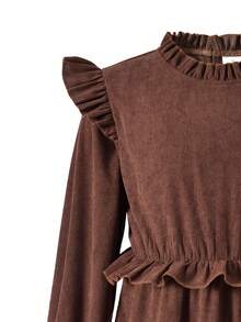 Vihyde 2 pezzi/Set Vestito in velluto a coste con volant e gilet in pelliccia per ragazze, Autunno/Inverno