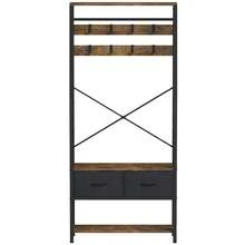 Garderobenregal, 6-in-1-Garderobenständer mit 2 Schubladen, Standgarderobe mit Schuhablage, 8 Haken -von GeoTower- - Rostbraun - Übersicht 7
