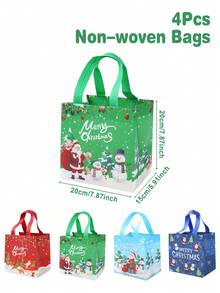 1Set/4Pcs Christmas Non-Woven Gift Bags With Santa Snowman Prints - Reusable Party Favor Tote Bags For Xmas Presents - Durable Non-Woven Retail Shopping Bags With Handles For Holiday Gifts & Birthday Treats,Christmas Gift,Christmas Decoration,Xmas Party Decor,Home Decor,Table Decor,Merry Christmas Decoration For Home,Christmas Ornaments